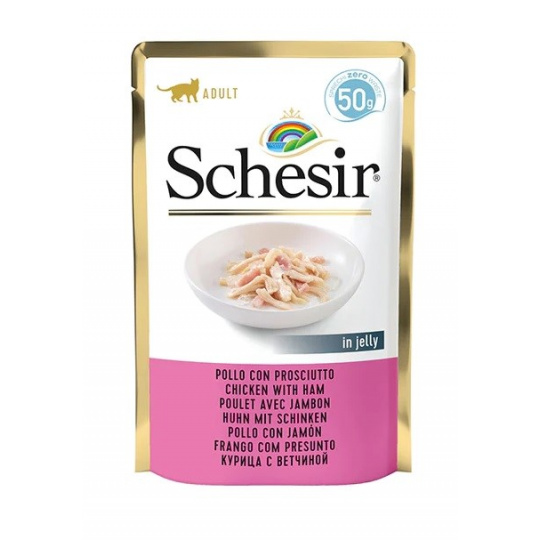 SCHESIR in jelly Chicken with ham - mokré krmivo pro kočky - 50 g