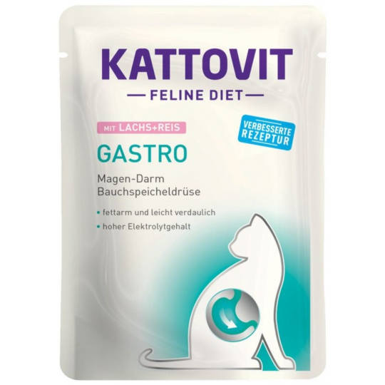 KATTOVIT Feline Diet Gastro Salmon with rice - mokré krmivo pro kočky - 85g