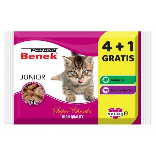 SUPER BENEK Junior - mokré krmivo pro kočky - 5 x 100g