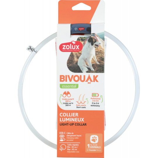 ZOLUX BIVOUAK LED Silikonový transparentní modrý - obojek pro psa - 30-60 cm