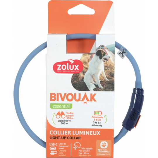 ZOLUX BIVOUAK LED Silikonový modrý - obojek pro štěňata a malé psy - 20-40 cm