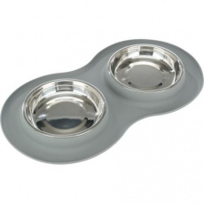 Set nízkých nerez misek v silikonovém prostírání, 2 × 0.3 l/ø 16 cm/47 × 3 × 26 cm, šedá