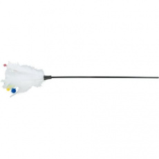 Škádlítko s peřím a provázky ukončené kuličkami, 41cm