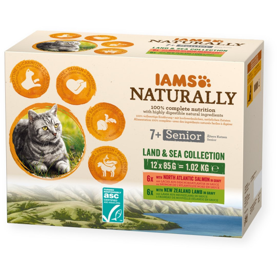 IAMS Naturally Senior Land & Sea Collection - mokré krmivo pro kočky - 12 x 85g