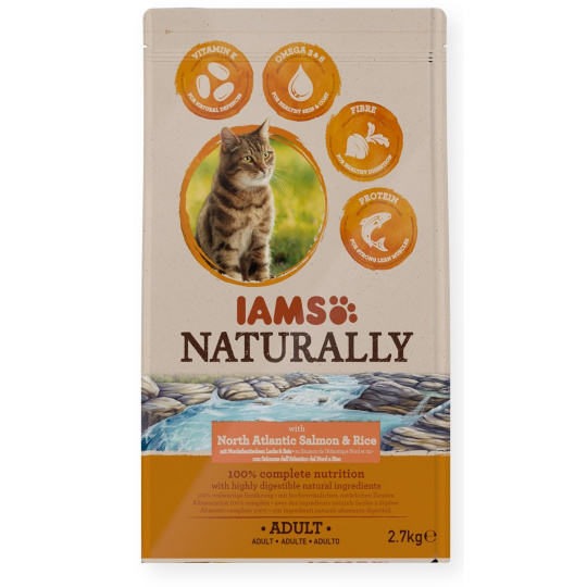 IAMS Naturally Adult North Atlantic salmon & rice - suché krmivo pro kočky - 2,7kg