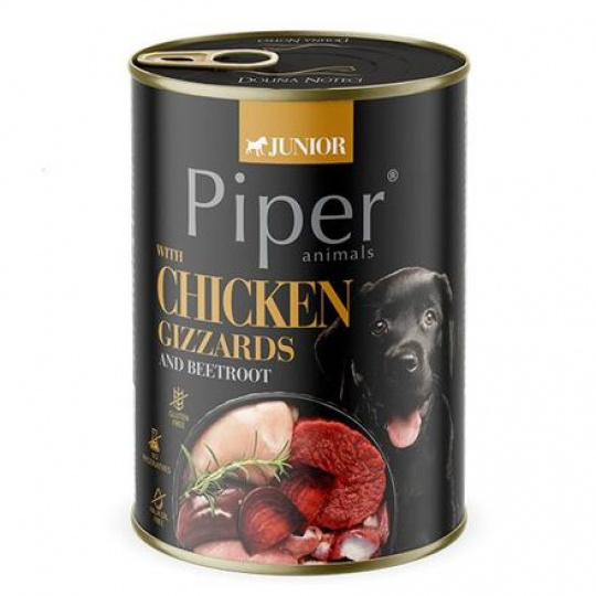 NEW PIPER JUNIOR z żołądkami drobiowymi i burakami, konserwa dla szczeniąt, 400 g