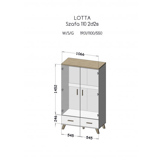 Cama LOTTA SZAFA skříň/šatník do ložnice 2 dveře/dveří Bílá