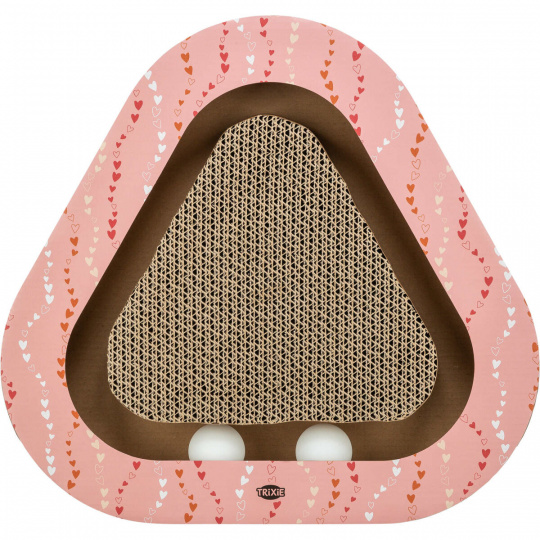 Škrabací karton VALENTINE triangl, s míčky a catnipem, 36 x 5 x 36/36 cm, losos - LIMITOVANÁ NABÍDKA