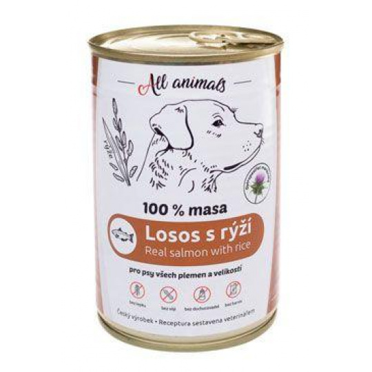 All Animals DOG konz. Losos mletý s rýží 400g