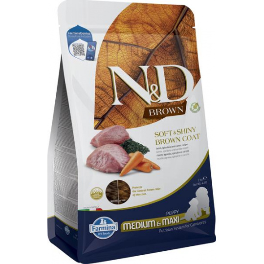 Farmina N&D dog BROWN (GF) puppy med/max, lamb, spirulina & carrot,  2 kg