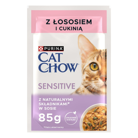 PURINA Cat Chow Sensitive Losos a cuketa - vlhké krmivo pro kočky - 4 x 85g