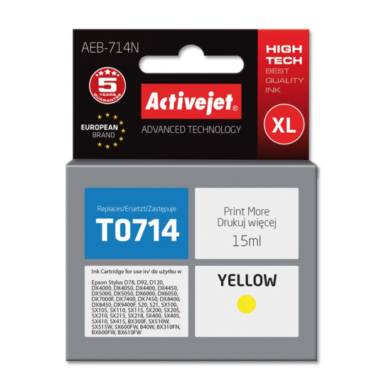 Activejet Inkoust AEB-714N (náhradní inkoust Epson T0714, T0894, T1004; Supreme; 15 ml; žlutý)