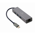 Gembird A-CMU3-LAN-01 USB-C Gigabitový síťový adaptér s 3portovým rozbočovačem USB 3.1