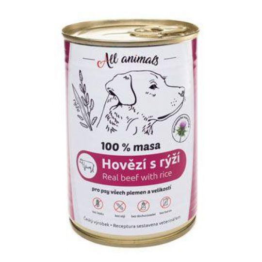 All Animals DOG konz. Hovězí mleté s rýží 400g