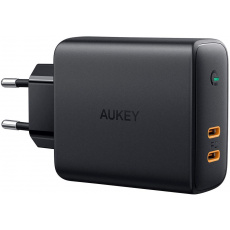 AUKEY PA-D5 GaN nabíječka na PDA/mobilní telefon Černá 2xUSB C Power Delivery 3.0 63W 6A Dynamic Detect