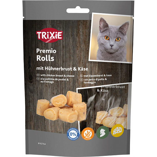 PREMIO Chicken & Cheese Rolls - válečky s kuřetem a sýrem, 50 g PREMIO Chicken & Cheese Rolls - válečky s kuřetem a sýrem, 50 g