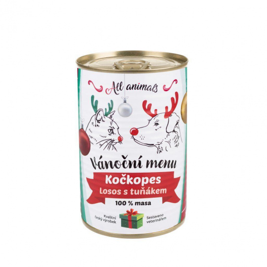ALL ANIMALS Vánoční menu KOČKOPES - limitovaná edice konzerva losos mletý s tuňákem 400 g ALL ANIMALS Vánoční menu KOČKOPES - limitovaná edice konzerva losos mletý s tuňákem 400 g