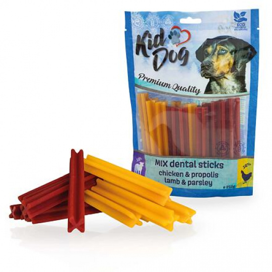 KIDDOG kuře+propolis / jehněčí+petržel MIX dentalní tyčinky 250 g