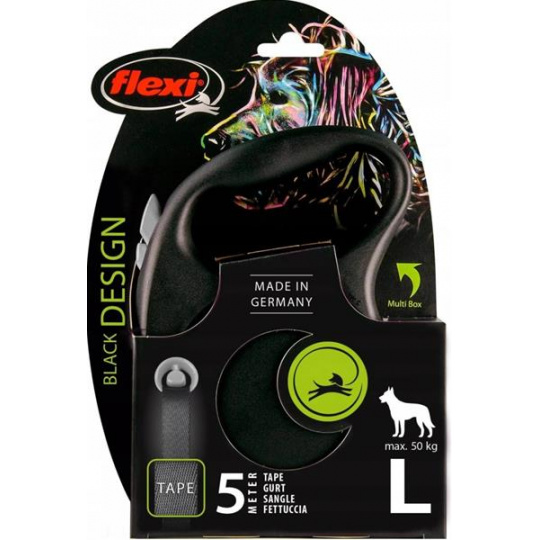 Vodítko FLEXI Black Design L pásek 5m/50kg stříbrná