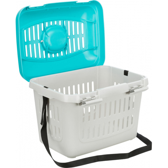 Transportní box MIDI CAPRI s popruhem, 44x33x32cm (max. 5kg), světle šedá/tyrkysová