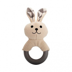Kousátko králík s TPR kroužkem, se zvukem,  21 cm, krémová/šedá, HipHop