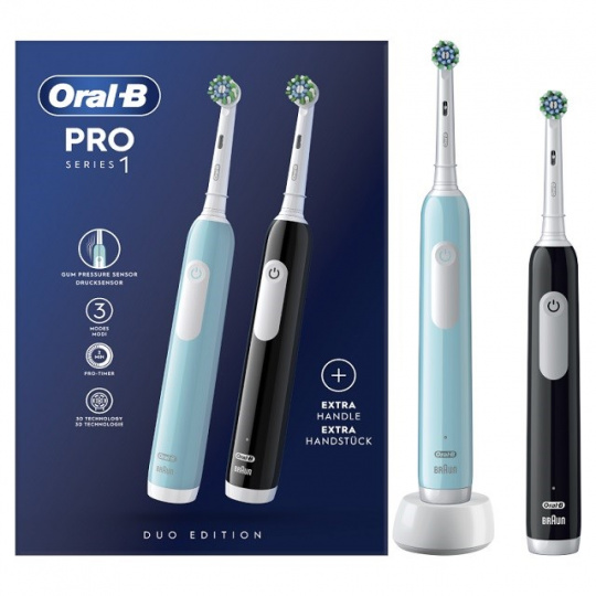 Oral-B Pro 1 PRO1CRSDUO elektrický zubní kartáček Dospělý Oscilačně rotační kartáček Černá, Tyrkysová, Bílá