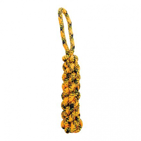 Bavlněný uzlovaný pešek 33 cm, neon oranžová/černá/žlutá, HipHop Dog  ROPE