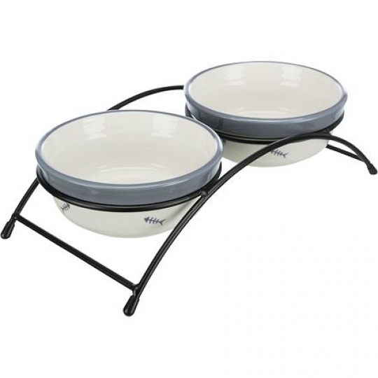Set keramických misek se stojánkem  2 × 0,3 l / o 12 cm bílá/modrošedá