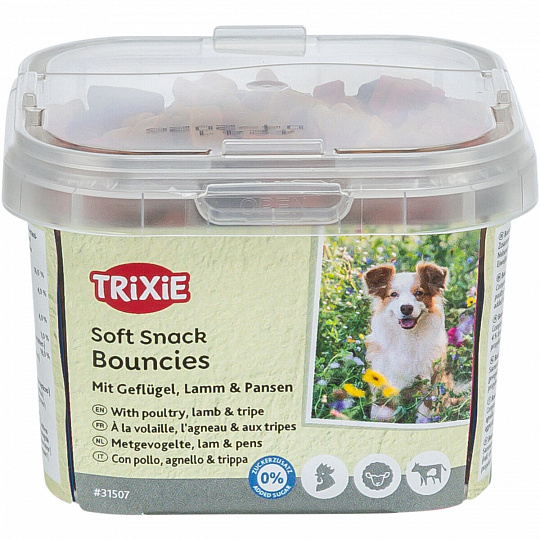 Soft Snack BOUNCIES mini kostičky kuřecí, jehněčí, dršťky 140 g
