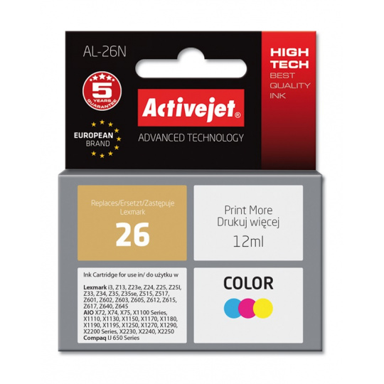 Activejet AL-26N Ink (náhradní inkoust Lexmark 26 10N0026; Supreme; 12 ml; barevný)