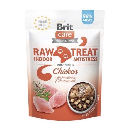 BRIT Care Raw Treat Indoor&Antistress Chicken - pamlsek pro kočky - 40g