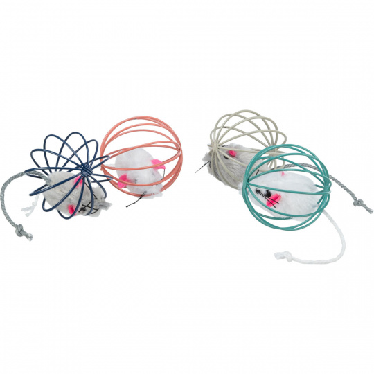 Plyšová myš v kulaté barevné kleci 6 cm