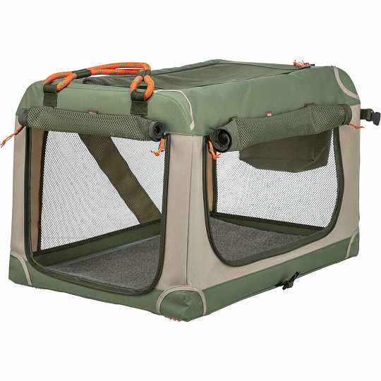 Transportná prepravka COMFY, S: 47.5 x 44.5 x 70 cm, olivová/béžová