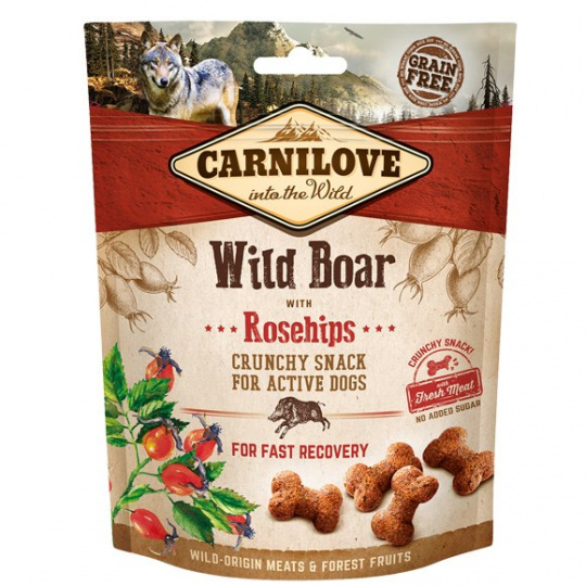 CARNILOVE Fresh Crunchy Wild Boar & Rosehips With Fresh Meat - pamlsek pro psy - 200 g