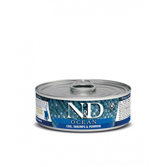 Farmina N&D cat OCEAN tuna, codfish, shrimp & pumpkin kitten konzerva 70 g