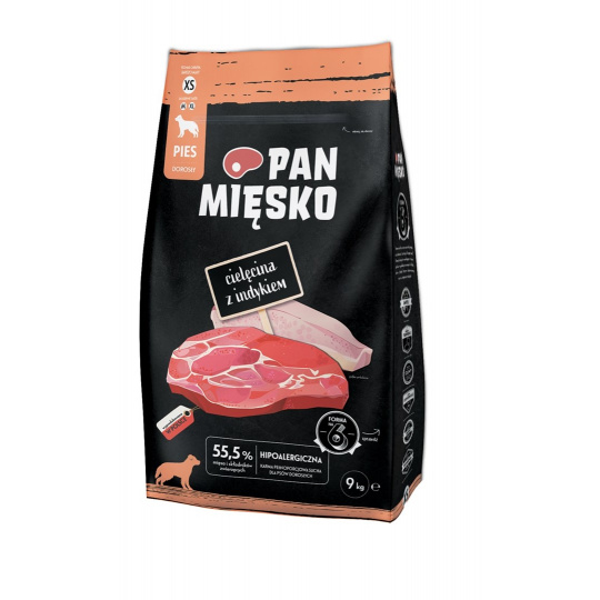 PAN MIĘSKO Veal with turkey XS - suché krmivo pro psy - 9kg