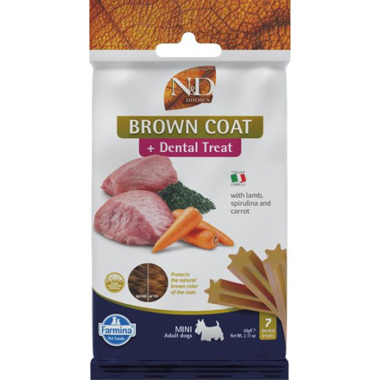 Pamlsok Farmina ND Brown Dog Lamb Potato Carrot Spirul Adult Mini 60g
