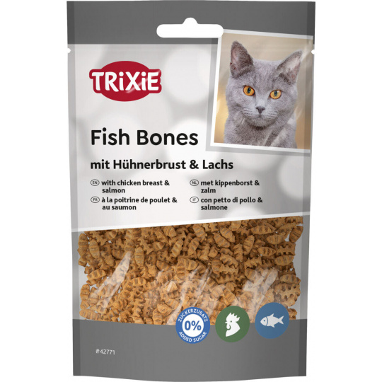 Fish Bones, rybí kostičky s kuřecími prsy a lososem, 50 g Fish Bones, rybí kostičky s kuřecími prsy a lososem, 50 g