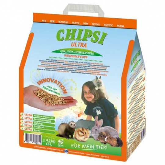 CHIPSI ULTRA jemný granulát, podestýlka pro hlodavce 4,3 kg 10 l CHIPSI ULTRA jemný granulát, podestýlka pro hlodavce 4,3 kg 10 l