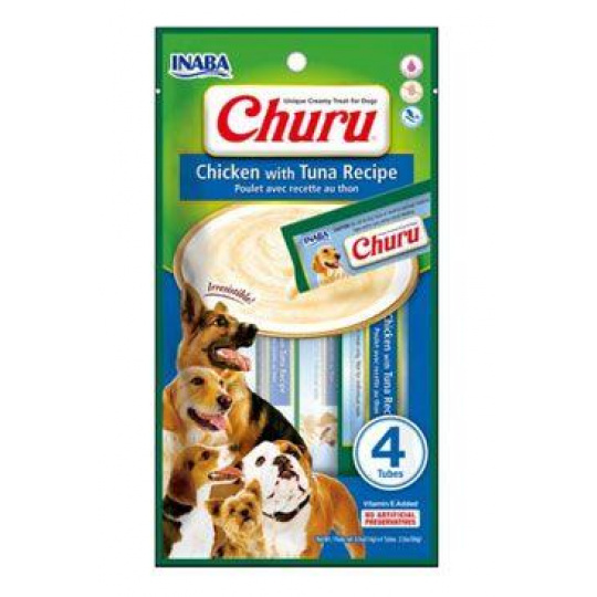 Pamlsok Inaba Churu Pyré dog Kura s tuniakom 4 tuby 56 g