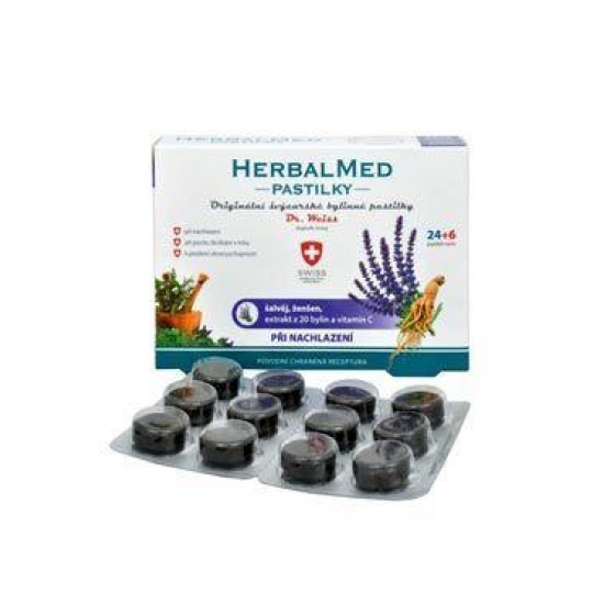 HerbalMed Pastilky se šalvějí/ženš/ vit.C 24ks Simply