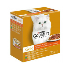 Nestlé GOURMET GOLD Multipack kačica s olivami/teľacim so zeleninou/pstruh so zeleninou/králik s mrkvou v šťave konz.8x85 g