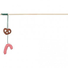 Xmas świąteczna wędka dla kotów 48 cm, z preclem/lizakiem, szeleszcząca, drewno/poliester Xmas świąteczna wędka dla kotów 48 cm, z preclem/lizakiem, szeleszcząca, drewno/poliester
