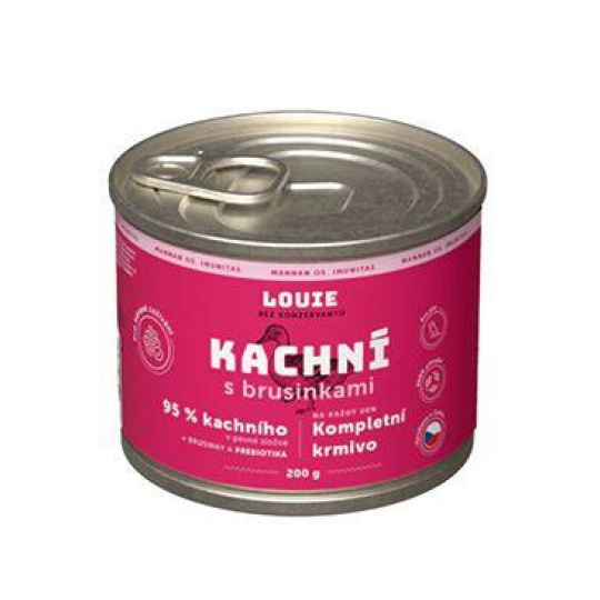 Louie Dog konz. Kachní s brusinkami a prebiotiky 200g Louie Dog konz. Kachní s brusinkami a prebiotiky 200g