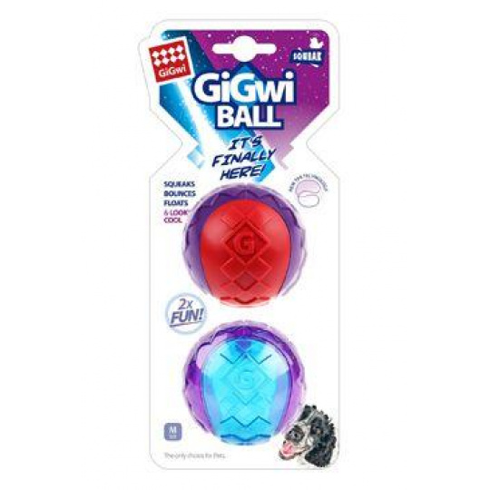 Hračka pes GiGwi Ball míček M, 2ks/ karta, pískací