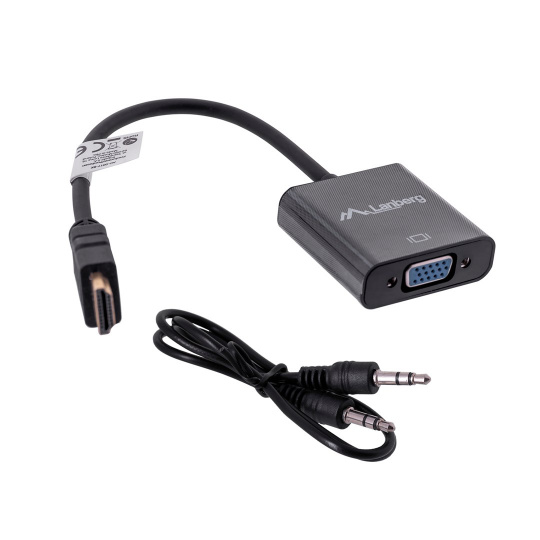 Lanberg AD-0017-BK adaptér k video kabelům 0,2 m VGA (D-Sub) HDMI Typ A (standardní) Černá