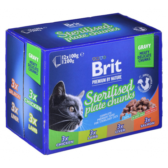 BRIT Premium Cat Sterilised Plate - mokré krmivo pro kočky - 12x100g