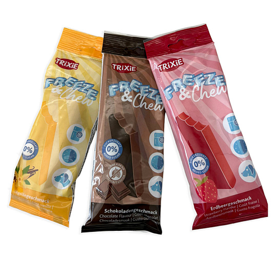 Freeze & Chew Bar - "zmraz a žuj", maškrta pre psy 65 g, [18], čoko/vanilka/jahoda