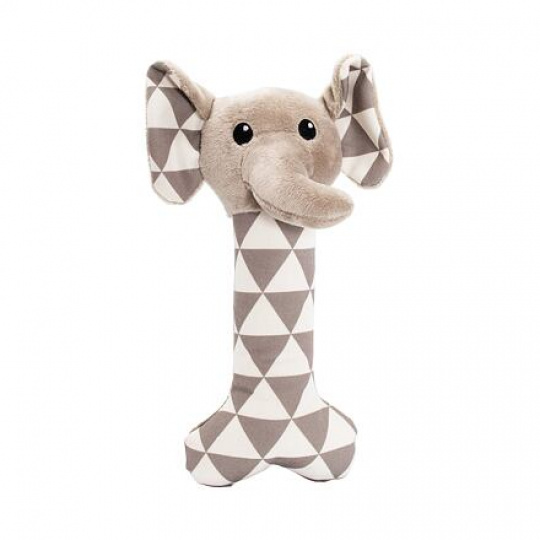 Plátěná kost s hlavou slona, se zvukem, 24 cm, krémová/šedá, HipHop Dog
