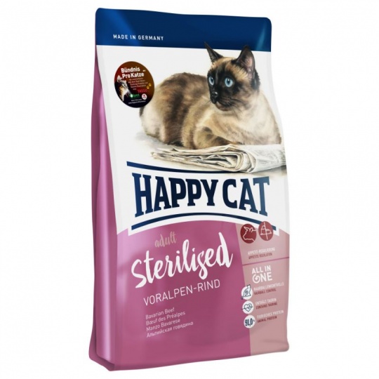 Happy Cat Adult Sterilised Předalpské hovězí 10 kg + DOPRAVA ZDARMA